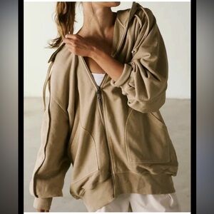 Free People Clay Tan Headliner Sweater Jacket Size Medium Oversized